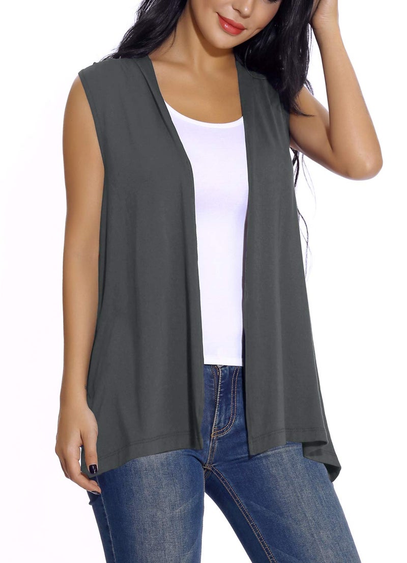 EXCHIC Women's Sleeveless Open Front Cardigan Vest Lightweight Cool Coat (XL, Deep Grey) - Image 1